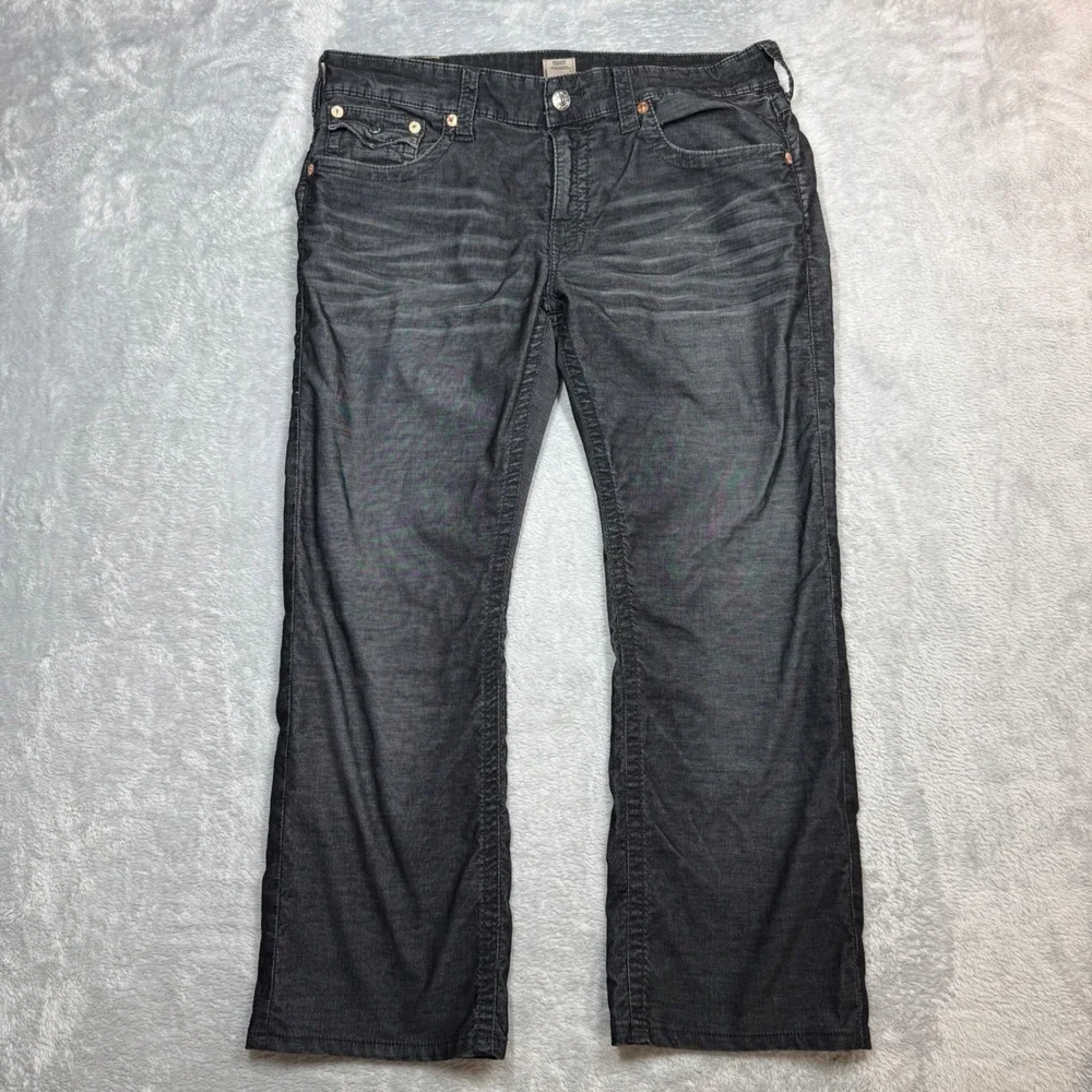 True Religion Ricky Corduroy Pants Mens 36 (Fits 38x27) Black Straight Y2K Wash
